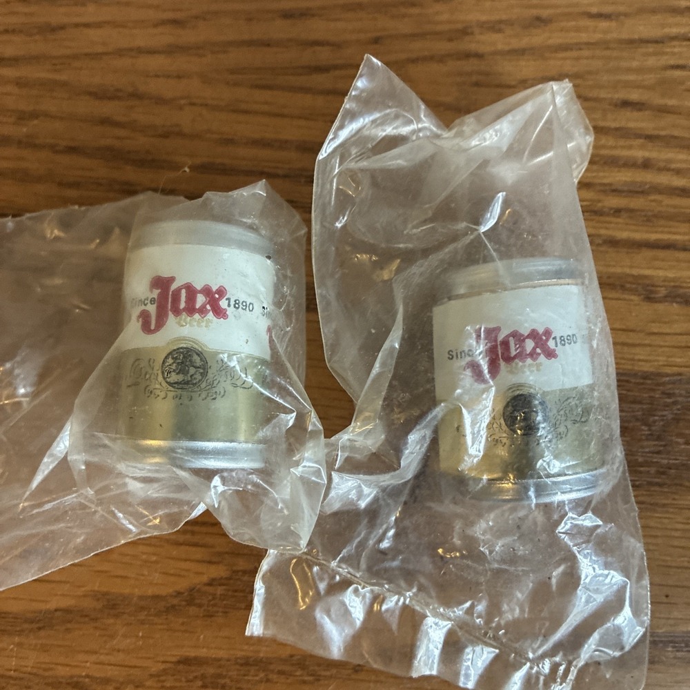 Vintage Mini Beer Can Salt & Pepper Shaker Set JAX Beer NOS Rare